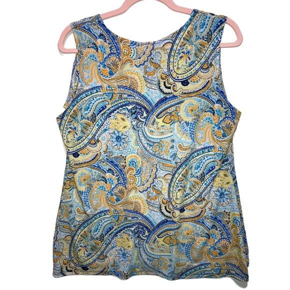 EUC Roz & Ali Large Sheer Ruffle Overlay Tank Paisley Floral 11105 - Picture 3 of 9